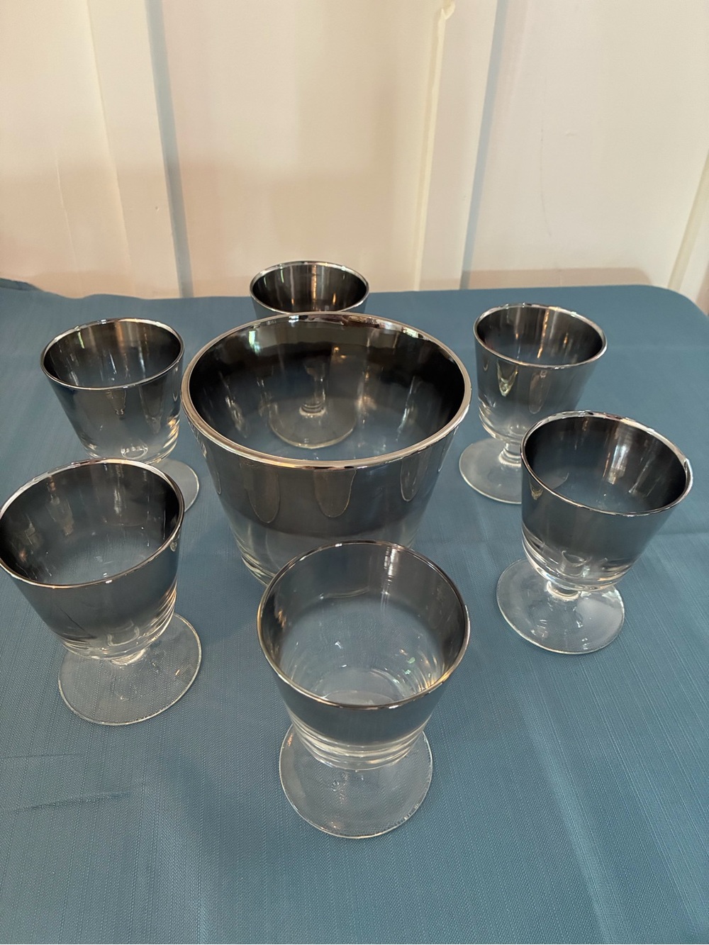 MCM Dorothy Thorpe Style Silver Fade Cocktail (6)Glasses With Ice Bucket